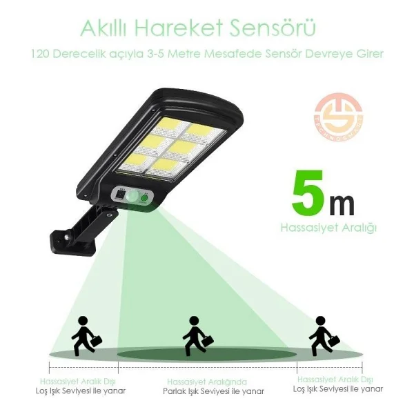 Trendpoint Solar Güneş Enerjili Kumandalı LED Projektör Sokak Lambası Hareket Sensörlü Aydınlatma - Siyah - Görsel 4