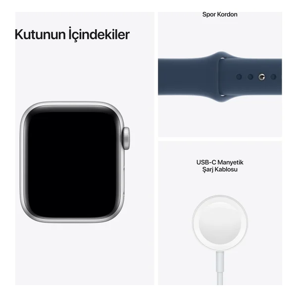 Apple Watch SE GPS 40mm Gümüş Rengi Alüminyum Kasa ve Mavi Spor Kordon Akıllı Saat - Görsel 8