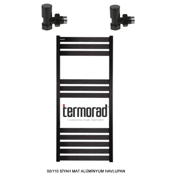Termorad 50 x 70 cm Termorad Petsa Slim +2 Adet Radyatör Havlupan Vanası Siyah Mat 1/2' - Görsel 5