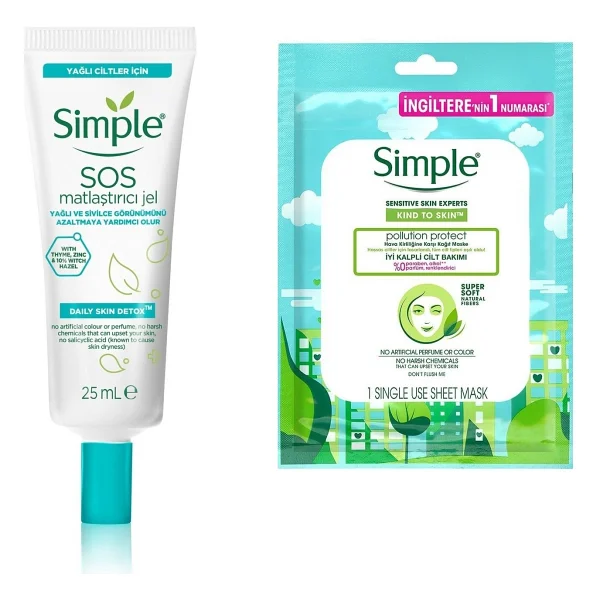 Simple Daily Skin Detox Sos Yağlı/karma Ciltler Için Sos Jeli / Matlaştırıcı Jel 25 ml xsimple Kind To Skin Hassas Ciltlere Uygun Hava Kirliliğine Karşı Vitamin Içeren Kağıt Maske 21ML - Görsel 2