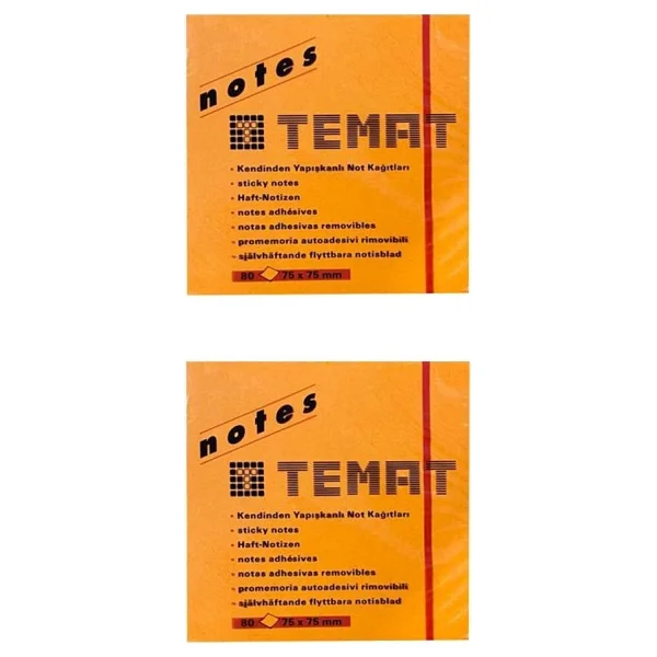 Temat 75 X 75 Mm Fosforlu Turuncu Postit - Yapışkanlı Kağıt 2'Lİ - Görsel 2