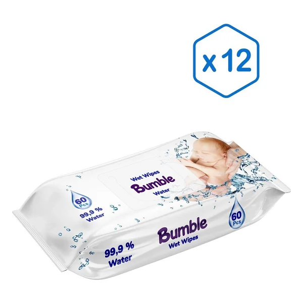 Bumble Water 60 Yaprak 12'li Paket Islak Mendil - Görsel 5
