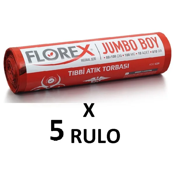 Florex Tıbbi Atık Jumbo Boy Çöp Poşeti 10'lu 5 Adet - Görsel 2