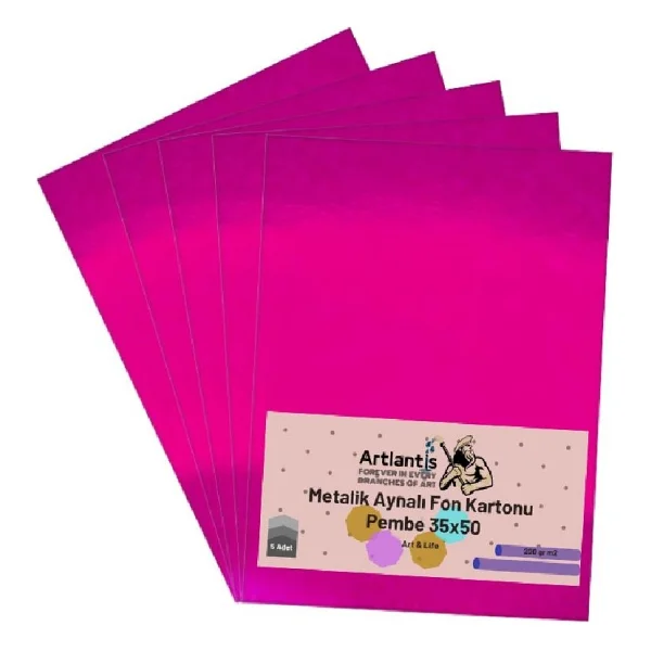 Pembe 35x50 Metalik Aynalı Fon Kartonu 5 Adet 1 Paket Artlantis Aynalı Metalik Fon Kartonu - Görsel 2