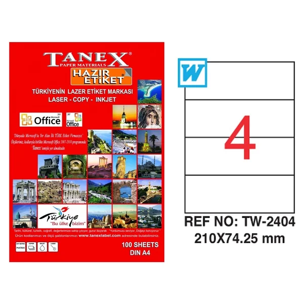 Tanex TW- 2404 210x74.25 mm A4 Lazer Etiket - Görsel 4