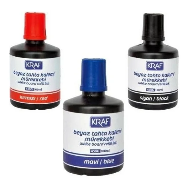 KRAF 450g Beyaz Yazı Tahtası Mürekkep Seti - 3 Renk X 100 Ml - Görsel 2