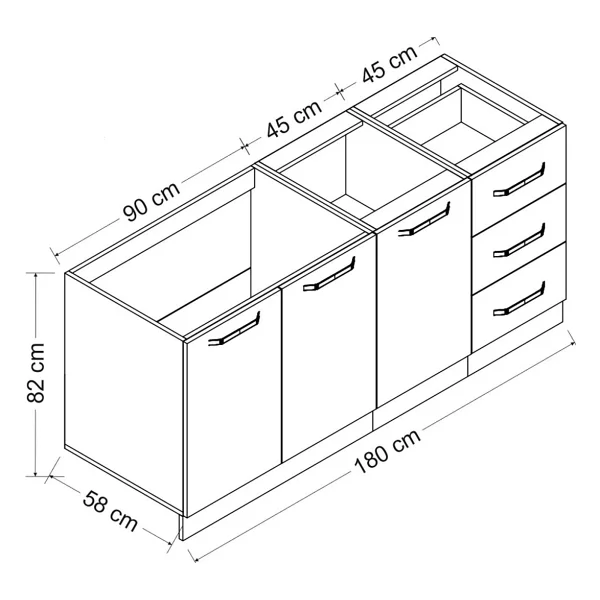 Minar 180 cm Alt Modül Mutfak Dolabı 180-A2 - Görsel 5