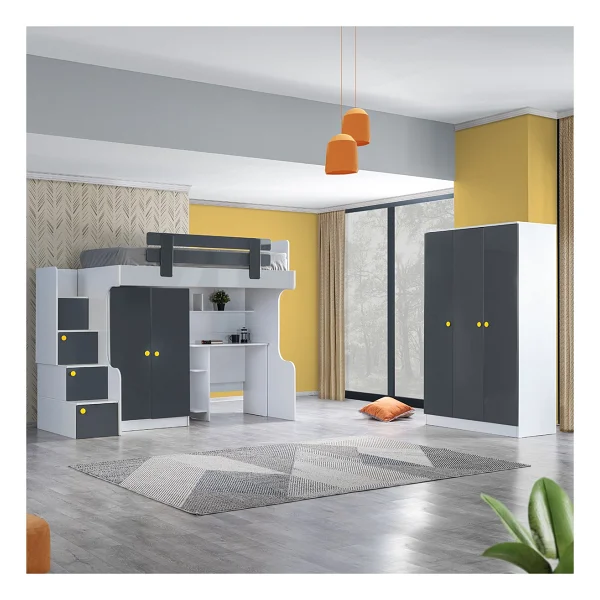 Setay Metris Ranza 2 Kapaklı Dolap Çalışma Masası, 3 Kapaklı Dolap + 1 Adet Comfort Yatak - 90 x 190 cm - Antrasit - Görsel 2