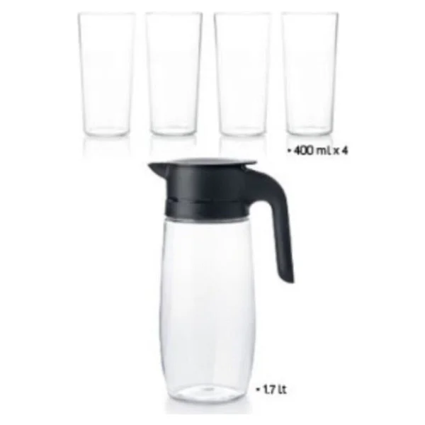 Tupperware Royal Sürahi Bardak Seti - 1,7 lt - Siyah - Görsel 2