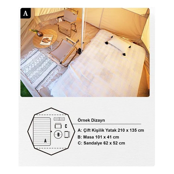 NATUREHİKE BRIGHTEN 6.4 Piramit 4 Kişilik KANVAS Pamuk Glamping Çadırı - Görsel 4