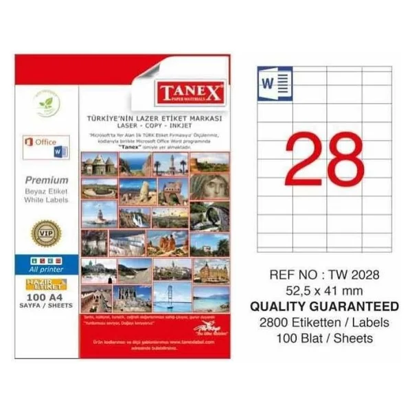 Tanex TW-2028 52.5x41 mm 100 Sayfa Lazer Etiket - Görsel 4