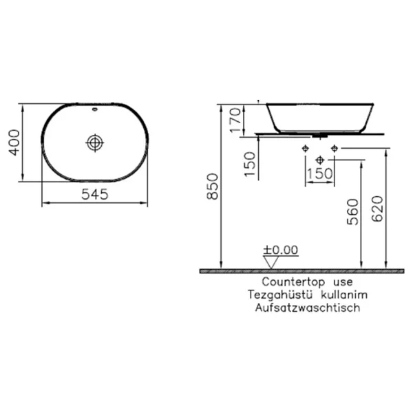 VitrA 7427B003-0012 Geo 55 cm Çanak Lavabo - Görsel 2