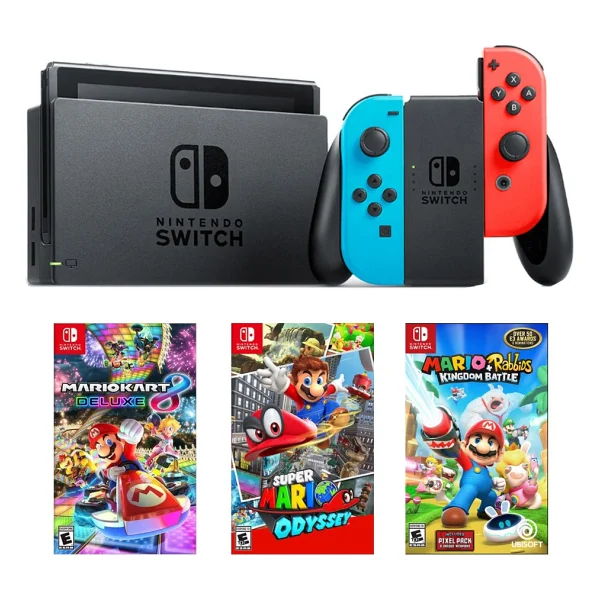 Nintendo Switch Renkli + MarioKart Deluxe Oyun + Super Mario Odyssey Oyun + Mario Rabbids Oyun - Görsel 2