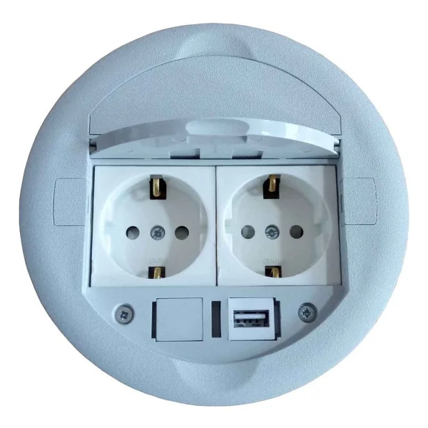 Masa Üstü Priz Kutusu Gömme Tip Gri + 2 Ad. Priz+1 Ad. USB Geçiş - Görsel 5