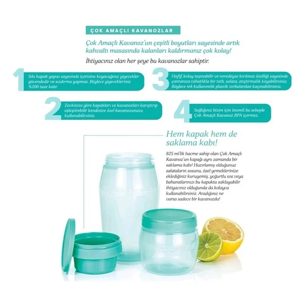 Tupperware Çok Amaçlı Kavanoz 325 ml Saklama Kabı Hsgl - Su Yeşili - Görsel 3