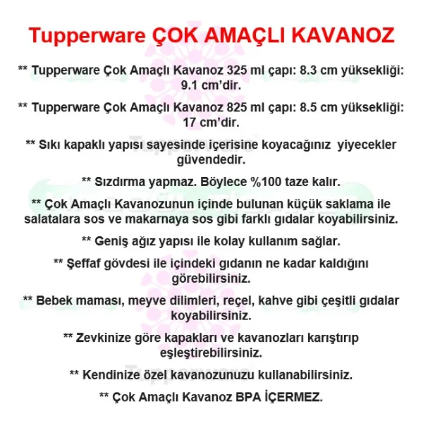 Tupperware Çok Amaçlı Kavanoz 2'li Saklama Kabı 825ml-325ml Hsgl - Görsel 3