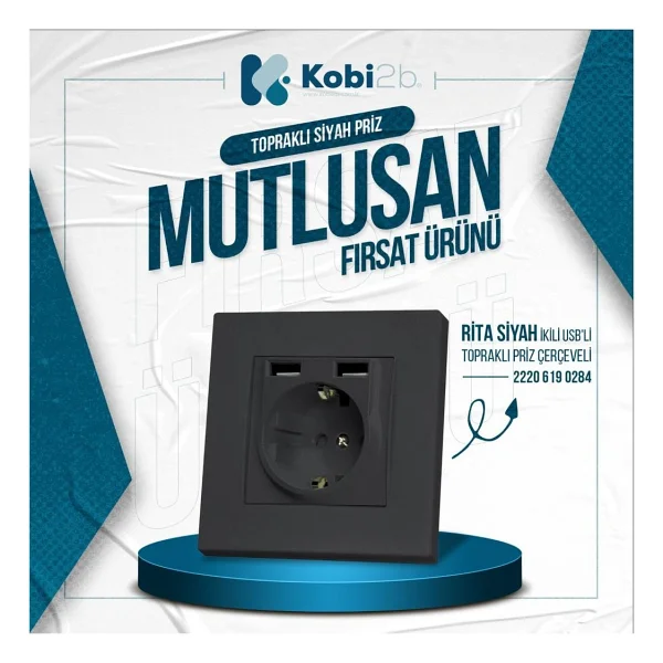 Mutlusan Rita Sıva Altı Çerçeveli 2 USB'li Ç.K Topraklı Priz - Görsel 6