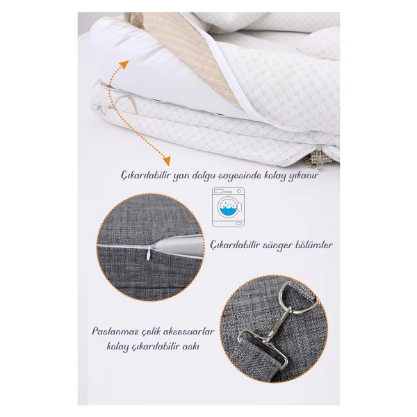 Umaybebek Çantalı Taşınabilir Bebek Reflü Yatağı, Babynest, Anne Çantası Antrasit - Görsel 4