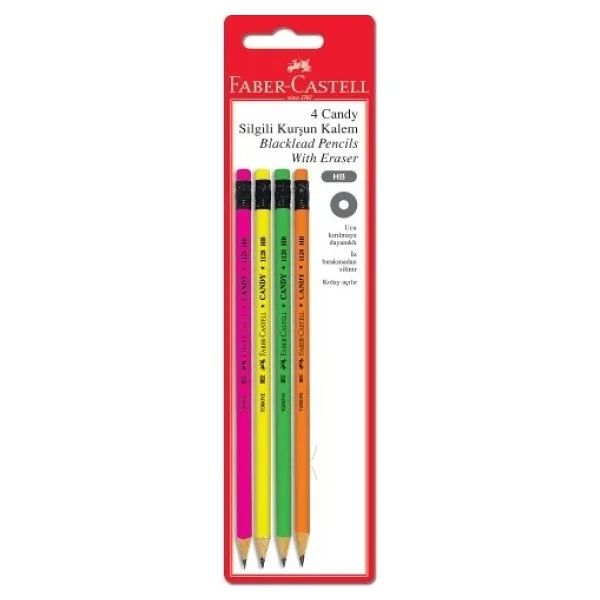 Faber-Castell Candy 4'lü Silgili Kurşun Kalem - Görsel 10