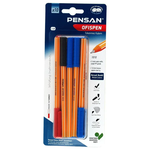 Pensan 1010 Ofispen 10'lu Karışık Renk Tükenmez Kalem - Görsel 2