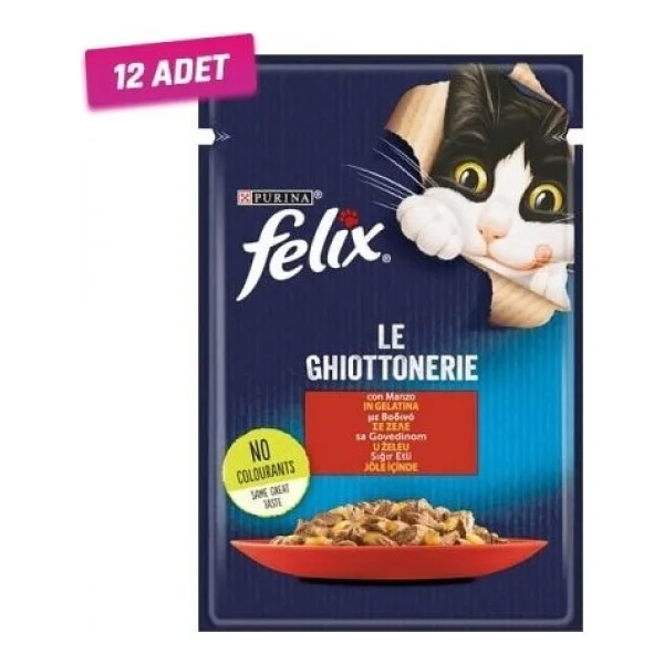 Felix Sığır Etli 85 gr 12'li Yetişkin Kedi Yaş Maması - Görsel 2