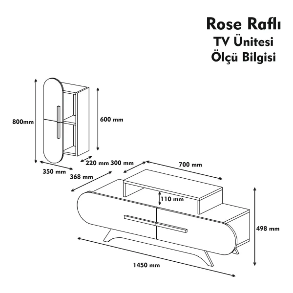 Variant Rose Duvar Raflı Ceviz-Beyaz TV Ünitesi - Görsel 3