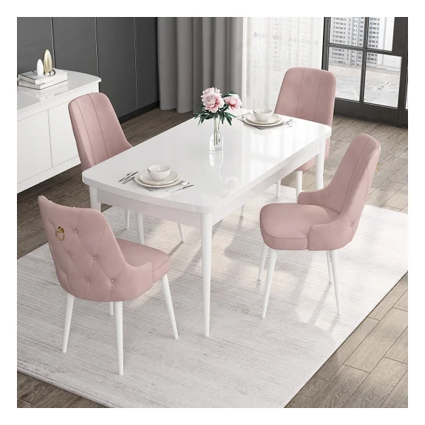 Canisa Concept Noa Serisi, 80x132 Açılabilir Mdf Masa, Beyaz Mutfak Masa Takımı, 4 Gri Sandalye - Görsel 7