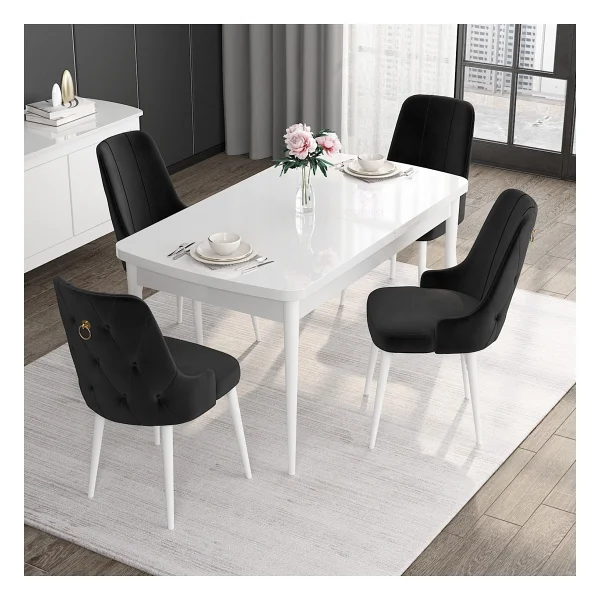 Canisa Concept Noa Serisi, 80x132 Açılabilir Mdf Masa, Beyaz Mutfak Masa Takımı, 4 Gri Sandalye - Görsel 9