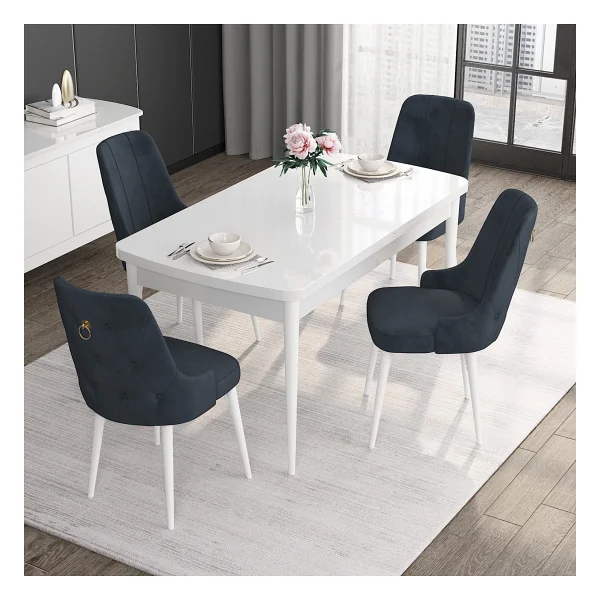 Canisa Concept Noa Serisi, 80x132 Açılabilir Mdf Masa, Beyaz Mutfak Masa Takımı, 4 Gri Sandalye - Görsel 10