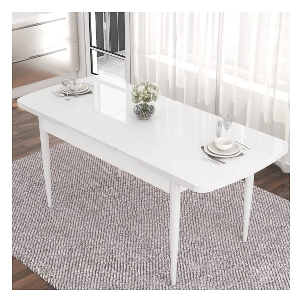 Canisa Concept Noa Serisi, 80x132 Açılabilir Mdf Masa, Beyaz Mutfak Masa Takımı, 4 Gri Sandalye - Görsel 3