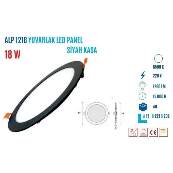 YCL ALP-1218 18 W Siyah Kasa Led Panel Armatür - Görsel 2