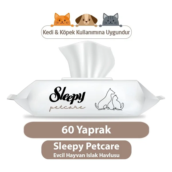 Sleepy Petcare 60 Yaprak Evcil Hayvan Islak Havlusu Premium Kalite Beyaz Renkli Hassas Ciltler İçin - Görsel 6