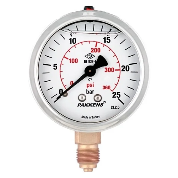 Pakkens Manometre Gliserinli Nw 100 Alt Bağlantılı 40 BAR - Görsel 2