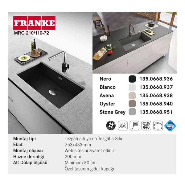Franke Maris MRG 210/110-72 Stone Grey Granit Eviye - Görsel 9