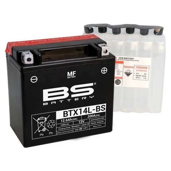 BS BTX14L-BS MF 12 V 12.6 Ah 200 A EN Motosiklet Aküsü - Görsel 3