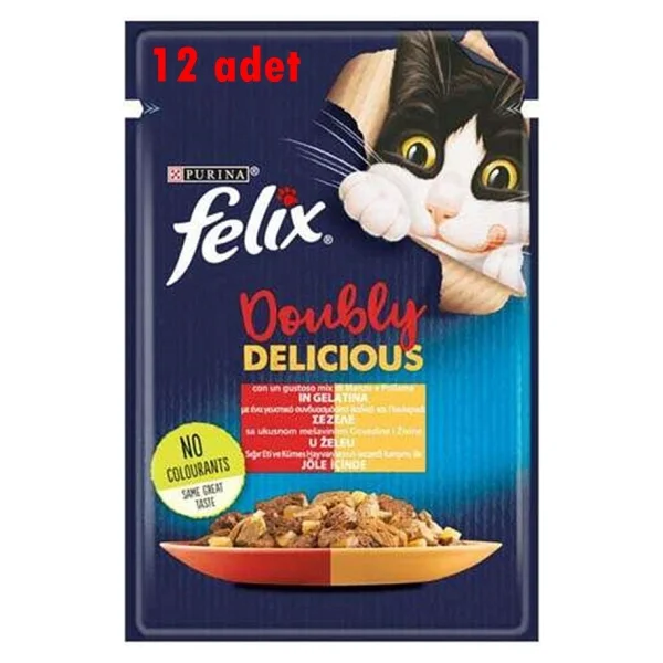 Felix Sığır Etli ve Tavuklu 85 gr 12'li Yetişkin Kedi Yaş Maması - Görsel 2