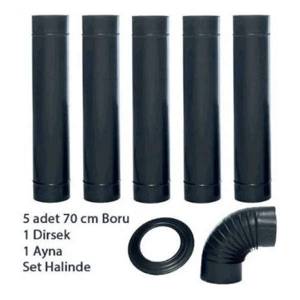 Dorello Şömine Sobalara Uygun (13 cm Ø ) Siyah Mat Emaye Soba Borusu 6 Lı Set (Ayna ) - Görsel 2