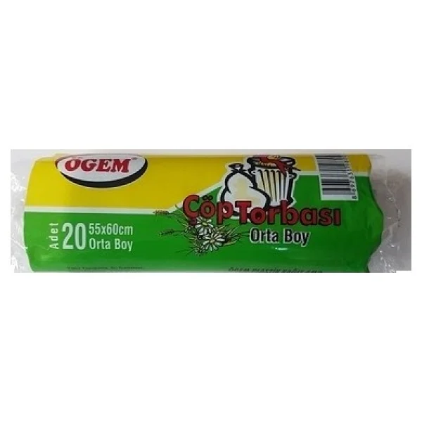 Ögem Orta Boy Çöp Torbası 55x60 cm 20 Li Rulo x 10 Paket = 200 Adet Mavi - 55 x 60 cm - Görsel 2