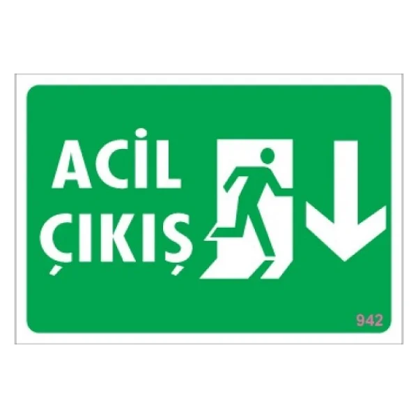 SÖNSAN Uyarı Levhaları "Acil Çıkış - Aşağı" PVC 17,5x25 - Görsel 2