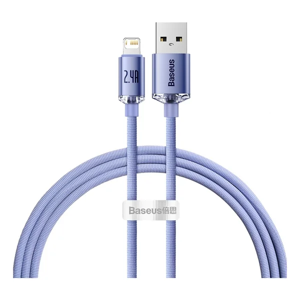 Baseus Crystal Shine 1.2 m Mor USB to Lightning Hızlı Şarj Kablosu - Görsel 7