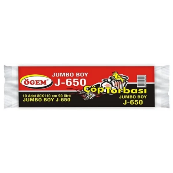 Ögem J-650 Jumbo Boy Ağır Hizmet Çöp Torbası 80x110 cm 10 lu Rulo x 20 Paket = 200 Adet - 80 x 110 cm - Görsel 2