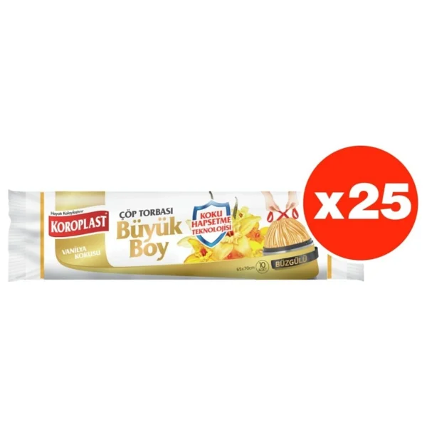 Koroplast Vanilya Kokulu Büzgülü Büyük Boy Çöp Poşeti 10'lu 25 Adet - Görsel 2