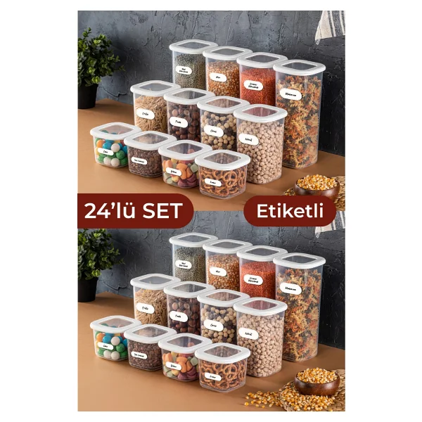 Vienev Foly Etiketli Kare Erzak Saklama Kabı 24'lü Set 8x(0,55 LİTRE, 1,2 LİTRE, 1,75 LİTRE) Beyaz - Görsel 4