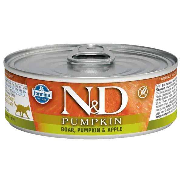 N&D Pumpkın Tahılsız Balkabaklı Yaban Domuzlu ve Elmalı 80 gr Yetişkin Kedi Konservesi - Görsel 2