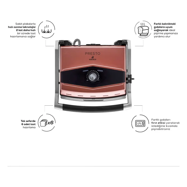 Karaca Presto 2001 Rose Gold 2000 W Izgara ve Tost Makinesi - Görsel 5