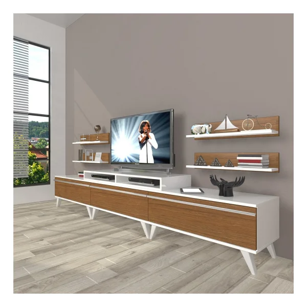 Decoraktiv Ekoflex 270R Mdf Retro Tv Ünitesi Tv Sehpası - Parlak Beyaz - Görsel 4