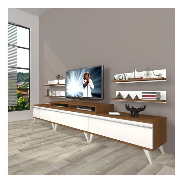 Decoraktiv Ekoflex 270R Mdf Retro Tv Ünitesi Tv Sehpası - Parlak Beyaz - Görsel 3