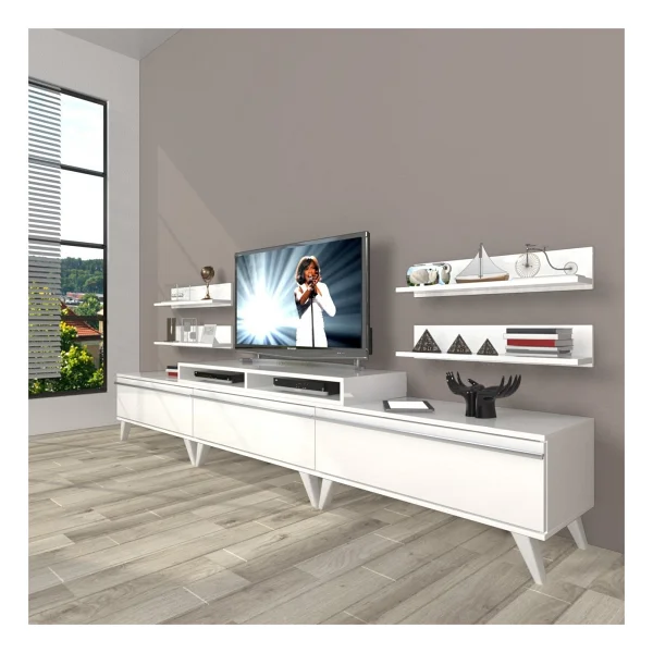 Decoraktiv Ekoflex 270R Mdf Retro Tv Ünitesi Tv Sehpası - Parlak Beyaz - Görsel 2