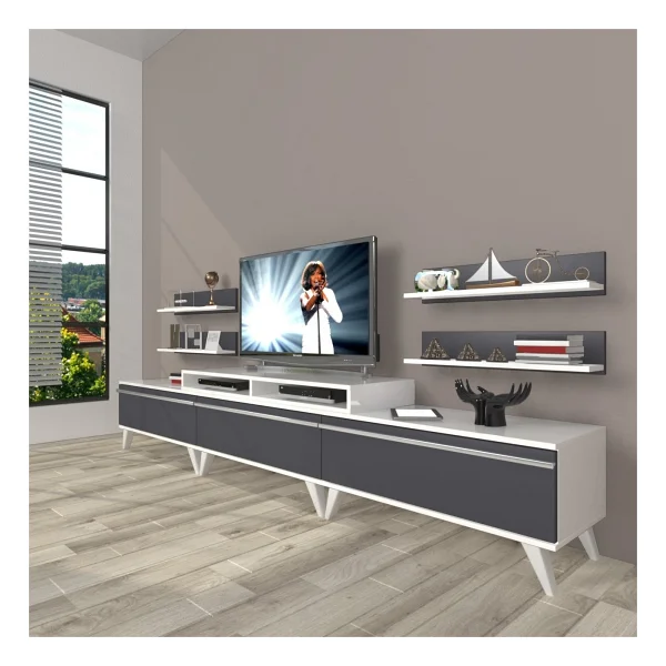 Decoraktiv Ekoflex 270R Mdf Retro Tv Ünitesi Tv Sehpası - Parlak Beyaz - Görsel 6