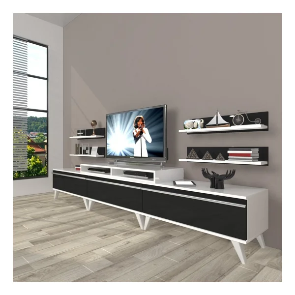 Decoraktiv Ekoflex 270R Mdf Retro Tv Ünitesi Tv Sehpası - Parlak Beyaz - Görsel 5